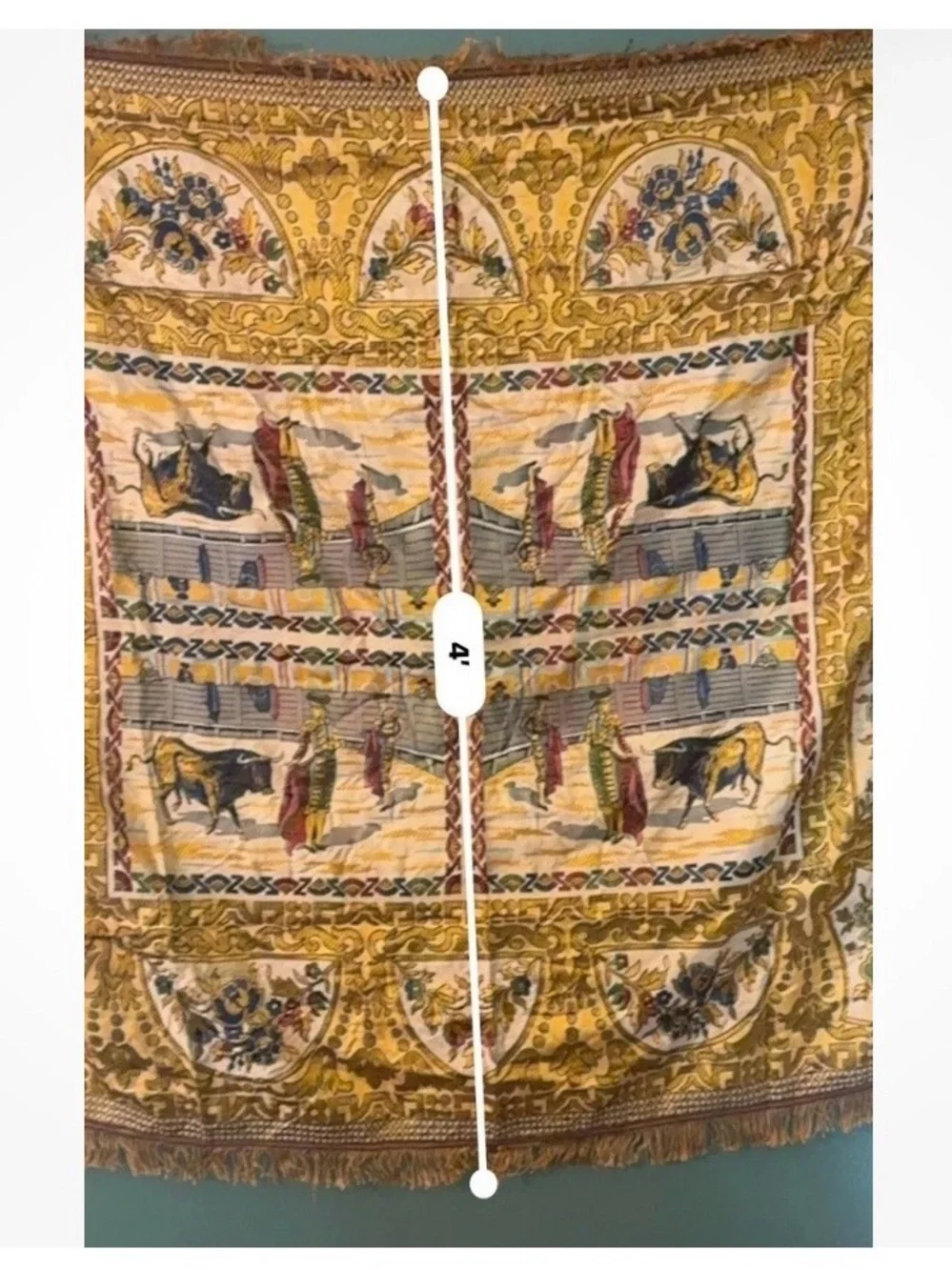 Vintage Bullfighting Tapestry Wall Hanging - Gold